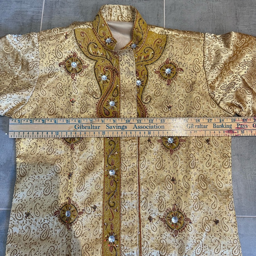 Ethnic Indian Wear Gold Brocade Embroidered Tunic Jacket Dress - Picture 2 of 7